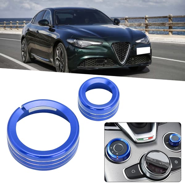 2 stk. aluminiumslegering multimediekontrollsenterknappringtrim passer til Alfa Romeo Giulia/Stelvio 2020 Blå