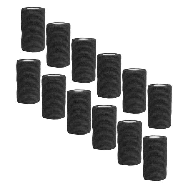 12 stk. Bandage Wrap Naturlig Latex Elastisk Selvklæbende Wrap til Køer Hunde Heste 10cm Sort
