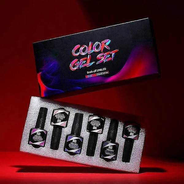 Färgskiftande Reflekterande Glitter Diamant Gel Nagellack Set, 6 Färger Glitter Gel Nagellack Reflekterande Nagellack Kit