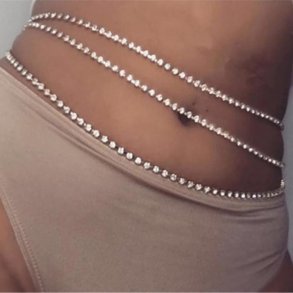 Shiny Crystal Waist Chain - Silver Rhinestone Summer Body Chain for Women and Girls