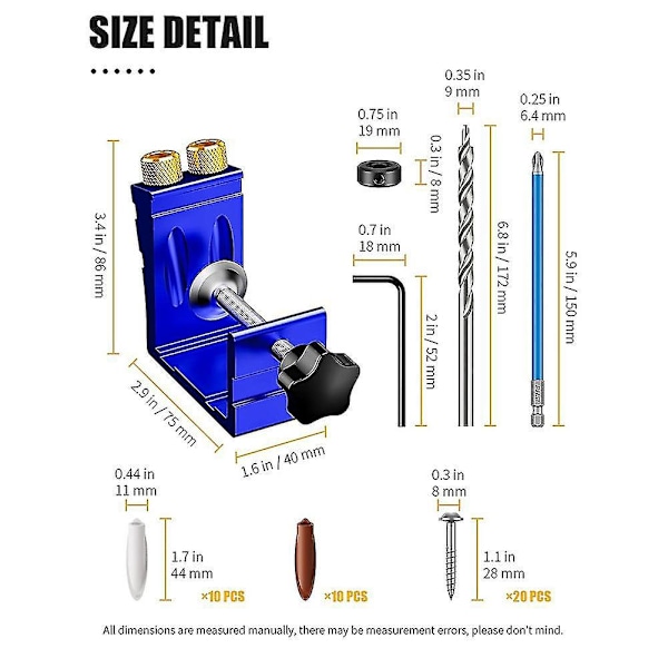 Pocket Hole Jig Kit - Träbearbetning Vinkelborrguide Set för 15 Vinklade Hål