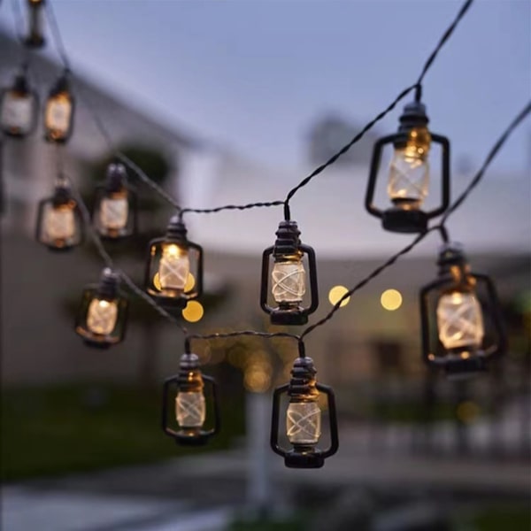 Retro LED svart ljusslinga - vattentät energibesparande fotogenlampa för camping (varmvit, 3 m, 20 lampor)