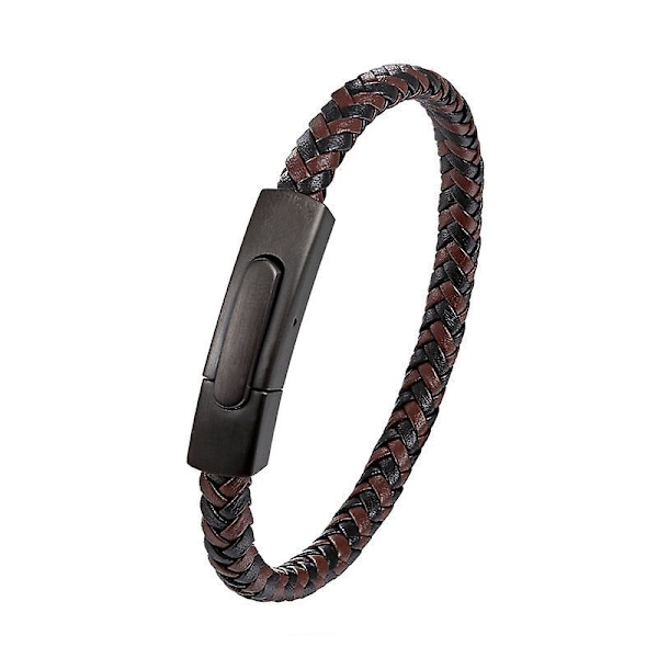 Flätat läderarmband för män med rostfritt stålspänne