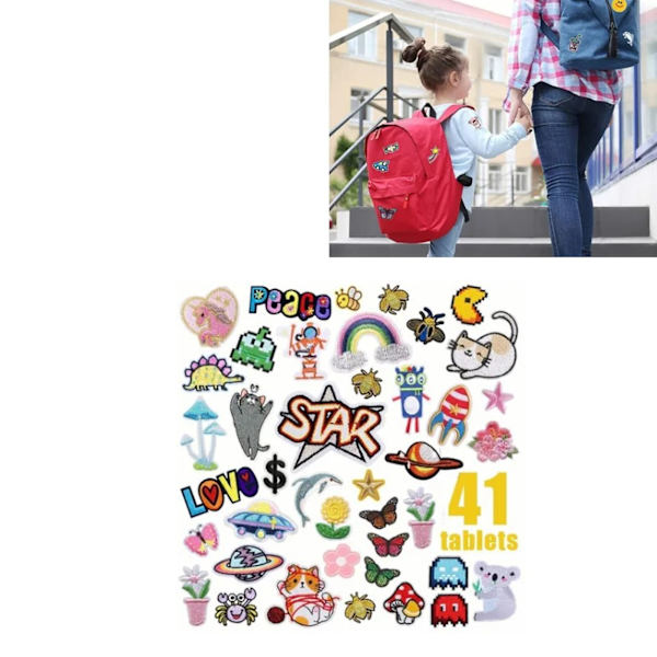 41 stk. broderede patches søde tegneserie mønster stryge på patches til jakker skjorter hatte bukser dekoration