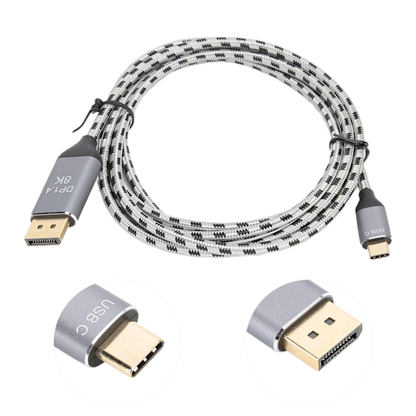 HD-videokaapeli punottu TypeC - DP 8K Displayport1.4 -tekniikkasovitin 2 metriä T0404