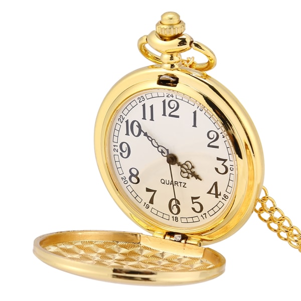 Klassisk Quartz Analog Smooth Pocket Watch Halsbandshänge med kedja guld