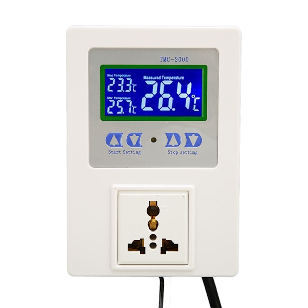 Digital temperaturregulator LCD-skjerm oppvarming kjøling termostatregulator for reptil akvarium 110‑240V EU-plugg