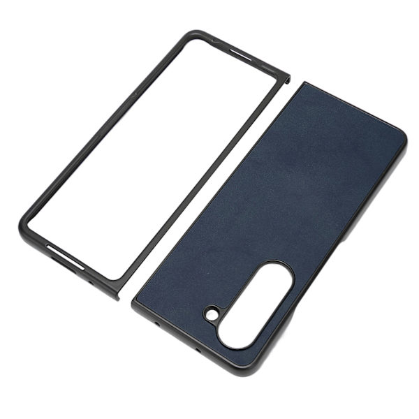 Fällbar skärmtelefonfodral i syntetiskt läder, skyddande fällbar telefonfodral för Samsung Galaxy Z Fold 5, tvåfärgad kohudskorn blå