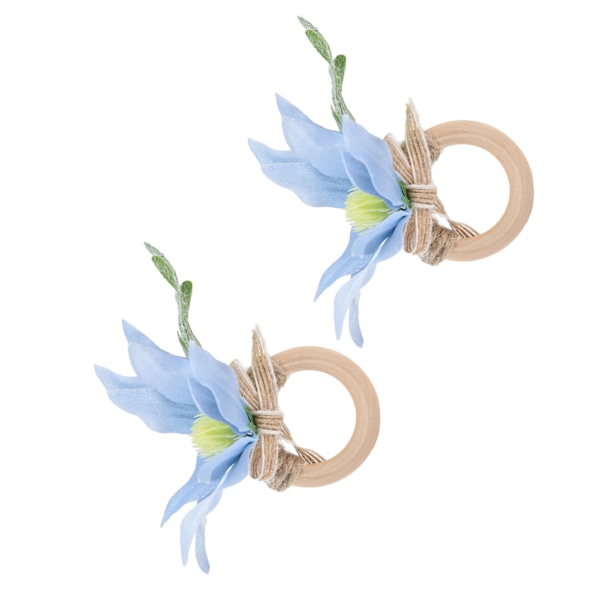2st emulerande servettring träbordsbord blå enkel blomma servettring för hemhotell festBlå bukett