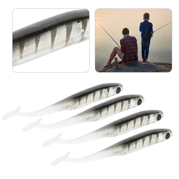 4st TPR 100MM Artificiell Mjuk Simulering Fiskedrag Bete Paddel T Svans Tillbehör8# print svart