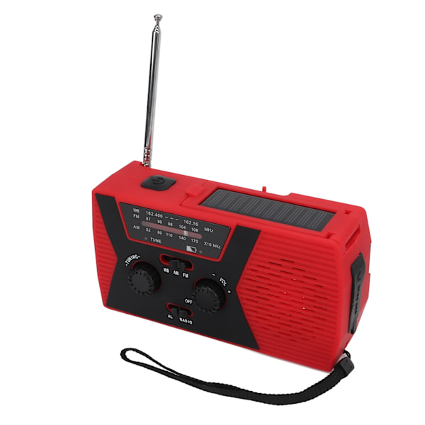 Vevradio med handvev, vattentät AM FM WB nödradio 2,7 till 4,2V väderlarm solcellsradio för utomhusnöd