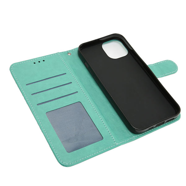 Case Blomprägling med kortplatser och fäste TPU PU Telefon Flip Cover för Iphone 14 MAX