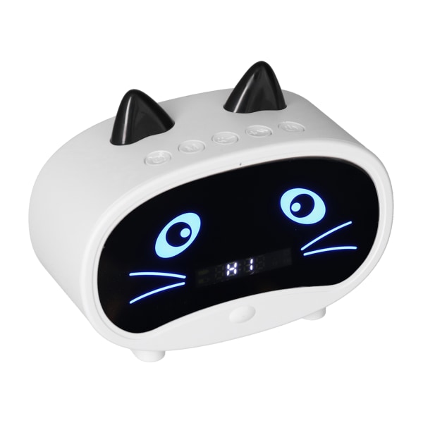 Mini tegneseriehøyttaler multifunksjonell søt katt øredesign smart sett doble vekkerklokker for kontor på soverommet Hvit