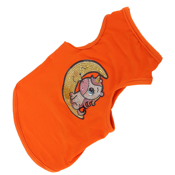 Hundtröja Mjuk Andningsbar Rhinestone Målad Husdjur Pyjamas Ärmlös Valpsweatshirt för Hundkläder Orange S