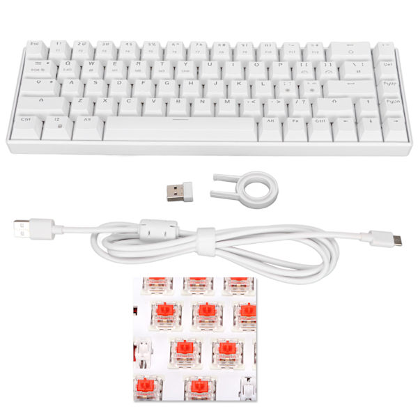 Mekanisk tastatur 68 taster 3 mod trådløs 2.4G Type C kablet RGB mekanisk tastatur for Windows for Android rød bryter