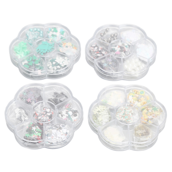 4 Box 3D Snowflake Juletre Leir Nail Art Skiver Jul Nail Art Paljetter Perler Dekorasjon