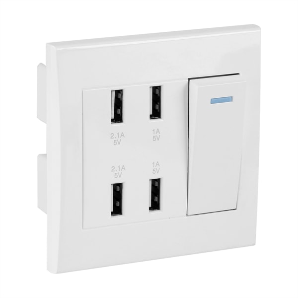 4 porter bryterkontroll 5V 2.1A/1A 4100mA USB veggmontert strømuttak Laderuttak (220~250V)