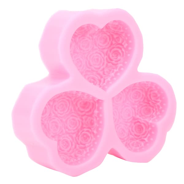 3-hulrum hjerteformet rosenblomst silikoneform sæbe fondant kage chokoladeforme DIY bageværktøj