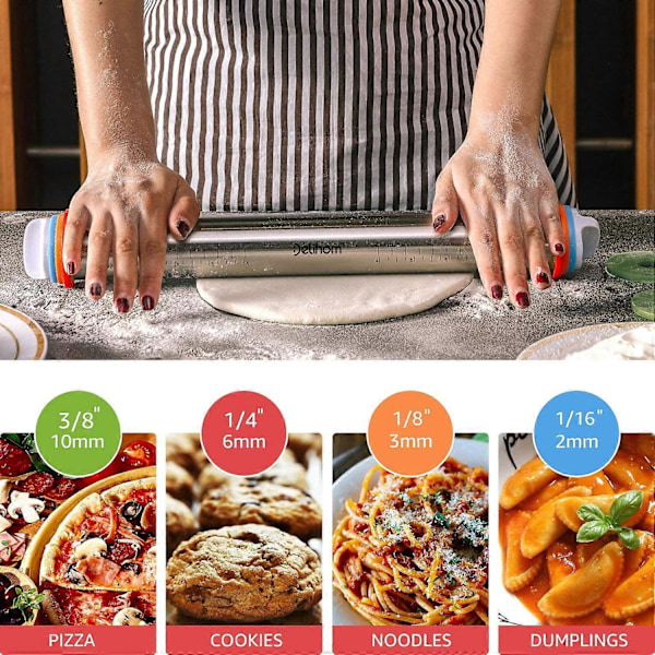 Kagerulle, rustfri stål kagerulle med 4 justerbare skiver, non-stick kagerulle til tærtedej, pizzadej, småkager og bagværk