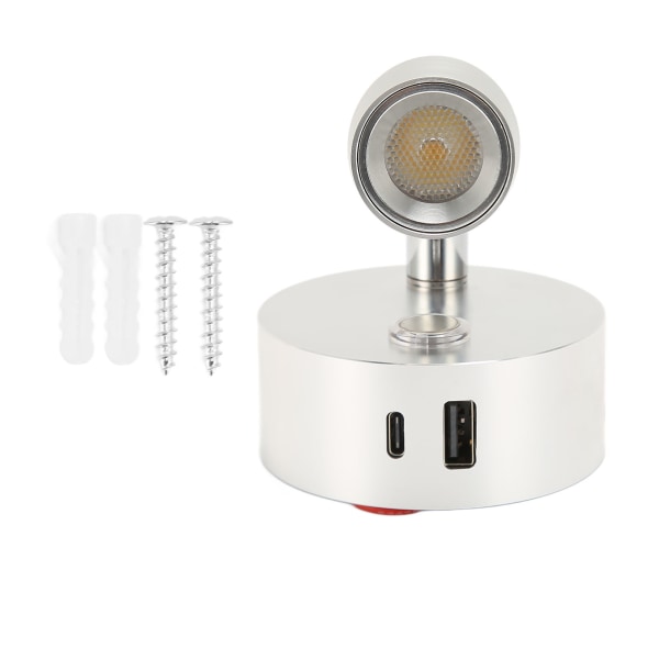 RV-läslampa med USB Type C-port Blå nattlampa 3-färgs dimbar båtläslampa Polerad yta Touch-brytare DC12-24V Silver