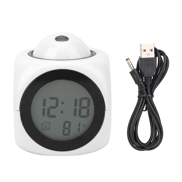 Modern Fashionable Clearance Projection Alarm Clock Digital LCD Voice Talking ClockWhite with USB Cable