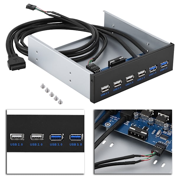 9Pin 19PIN til 2 * USB3.0 + 4 * USB2.0 6 Grensesnitt Metall Frontpanel USB Hub