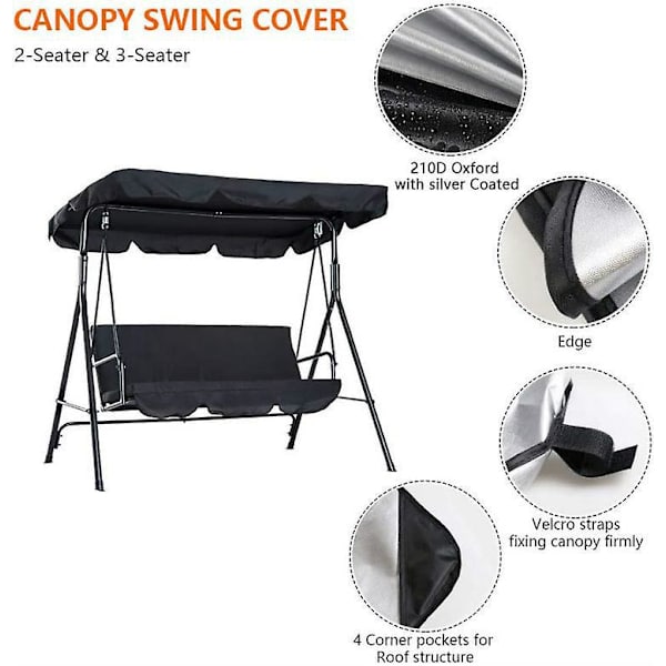 Svart Swing Seat Replacement Canopy - 195x125x15cm