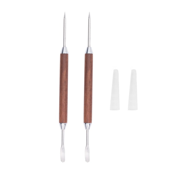 2PCS Coffee Art Pen Wooden Handle Stainless Steel Coffee Fancy Stitch Needle for DIY Decorating