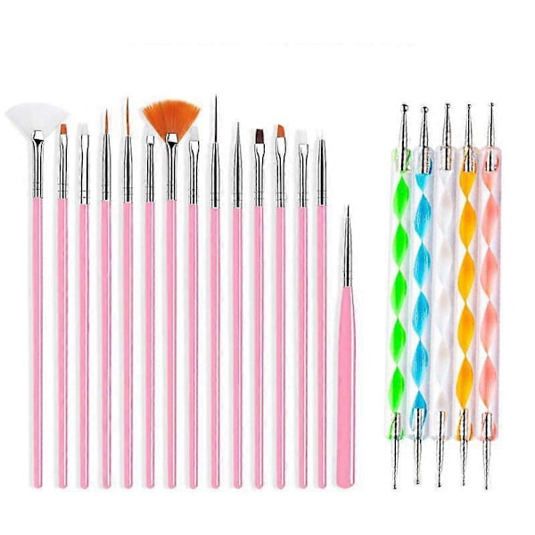 5/20 stk. Neglebørstesæt, Nail Art børster til maling, tegning, prikker og gravering, manicureværktøjer, akryl, UV gel og neglepudder19