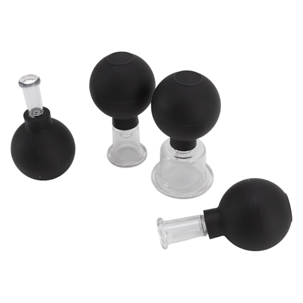 4 stk. Glass Cupping Set Svart Silikon Ball Massasje Vakuumsug Cupping for Facial Hud