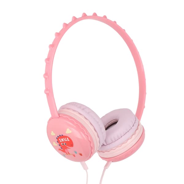 Kablet hodetelefon for barn 3,5 mm jack stereo justerbart hodebånd Søt barn dinosaur headset for PC-nettbrett Rosa