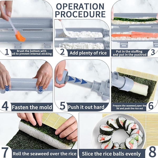 Sushi Maker Kit Sushi Maker, Sushi Maker Kit Sushi Bazooka og med Bambusmatte Gaveidé Egnet for Nybegynnere