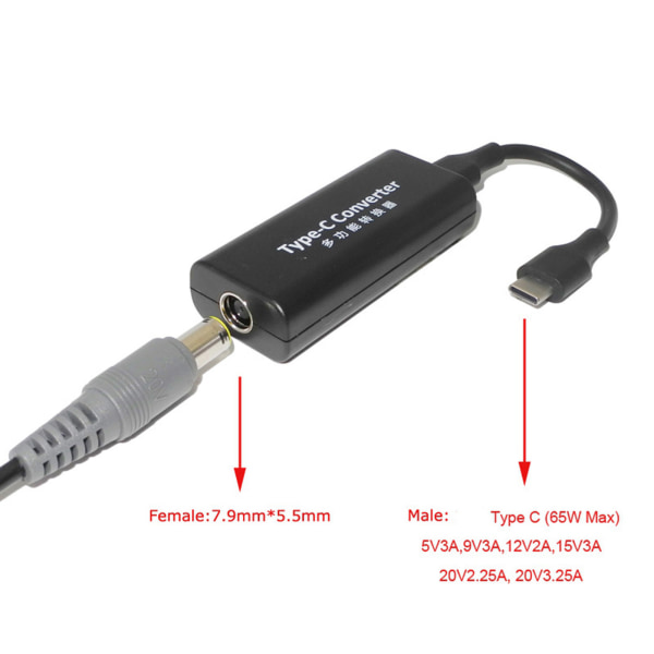 65 W DC 7,9 x 5,5 mm naaras- ja TypeC-kannettavaan power