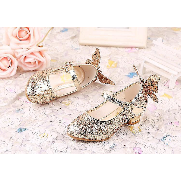 Princess Glitter Barn Läder Höga Klackskor för Flickor Fjäril 3D33234 Guld