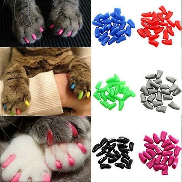 Nya färgglada katt-/hundnagelkapslar mjuka katt-/hundklor mjuka tassar 20 st/lot mjuka katt silikonnagelkapslar Storlek XS S M L Present till husdjur M Citrongul