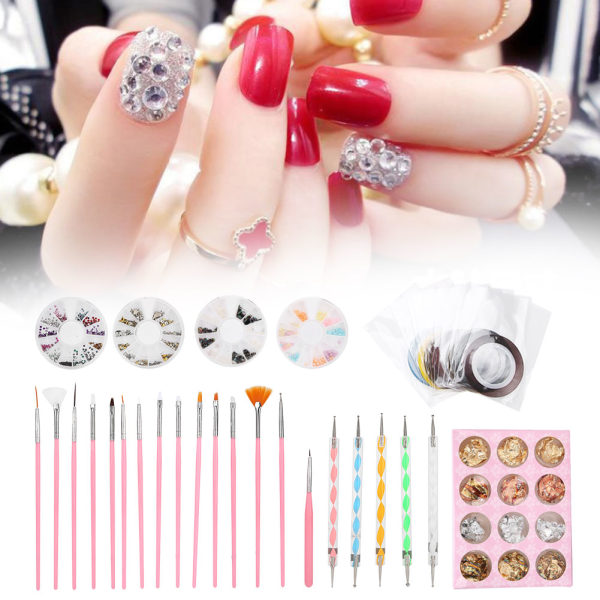 Nagelprickningspenna Strassdekoration Nail art Tinfolie Set