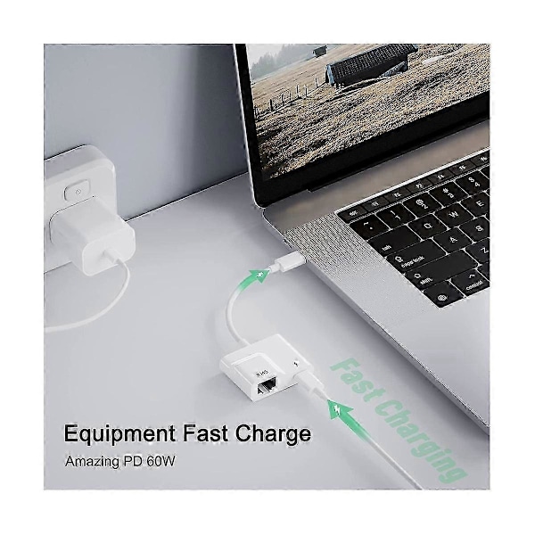 USB C till Ethernet-adapter, USB Type C till RJ45 Gigabit Ethernet LAN-adapter med 60W Laddare, kompatibel med /P