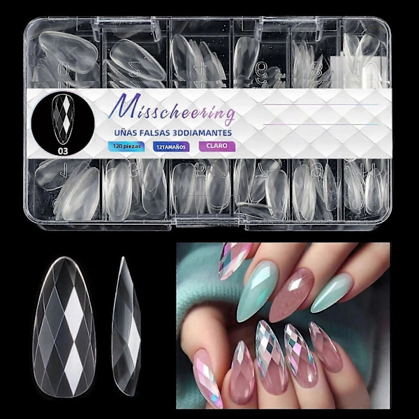 Balett Lösnaglar Mandelformade Klara 3D Diamant Akrylharts Heltäckande Nagelkonst Förlängningsverktyg3
