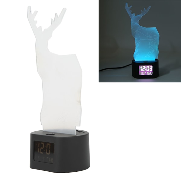 Digital klokke evighetskalender LED RGB svart base hjort stil dobbel strømforsyning 3D akryl tegneserie nattlys for rom