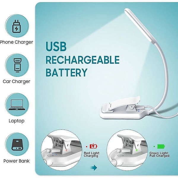9 LED Leselys, Oppladbart Leselys Lampe i 3 Lysstyrkemoduser (Kjølig Hvit/Varm Gul), Dimbar Leselys for Bok i Sengen, Bokklemme