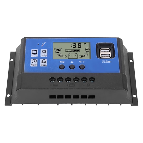 60A 12/24V LCD-display Gatulampa Intelligent Solar PWM Dubbel USB-styrenhet