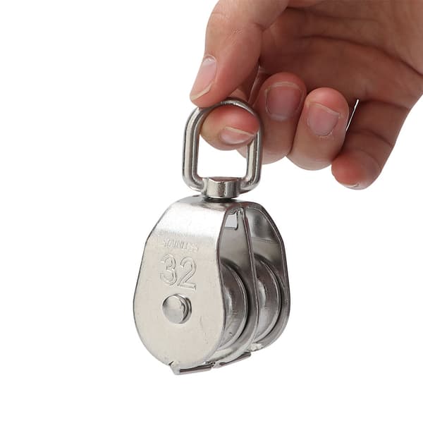 Rustfrit stål kraftig dobbelt hjul trisse rigging løfte reb yacht tilbehør (32 mm)