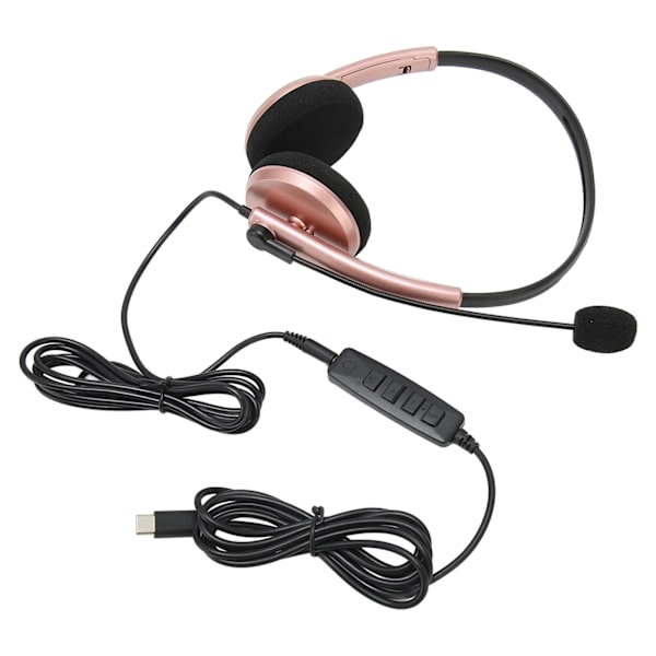 Call Center Headset Multifunktionelt Stilfuldt støjreducerende HD Opkald Høreværn Telefon Headset Rose Gold Type C