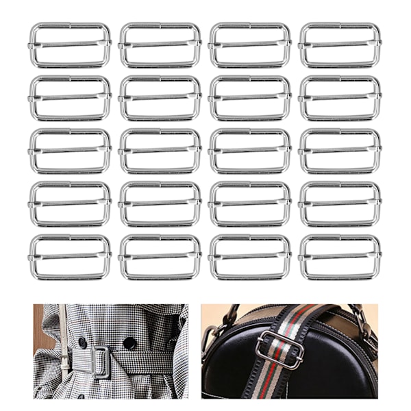 Metall rektangeljusteringsspenne - sett med 20 | Slitesterk, utsøkt design | Brede bruksområder for klær, ryggsekker og belter | 3,5x38x20mm