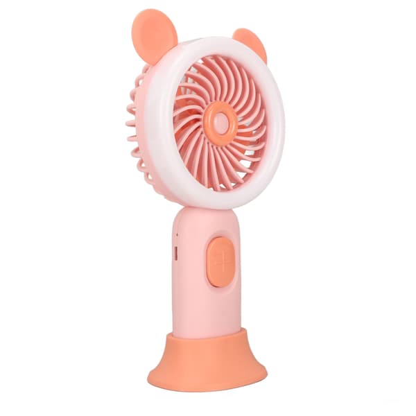 Håndholdt ventilator 3 niveauer justerbar USB genopladelig ergonomisk greb mini håndholdt ventilator med blændende lys til studerende børn lyserød