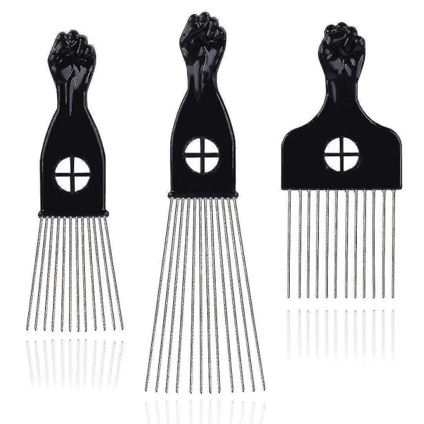 Metall Afro Hair Picks Sett - 3 stk