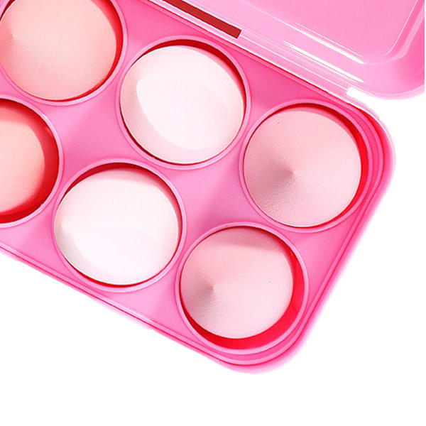 8-delad skönhetssvampset mjuk elastisk hydrofil polyuretan kosmetisk sminkpuff med förvaringslåda rosa
