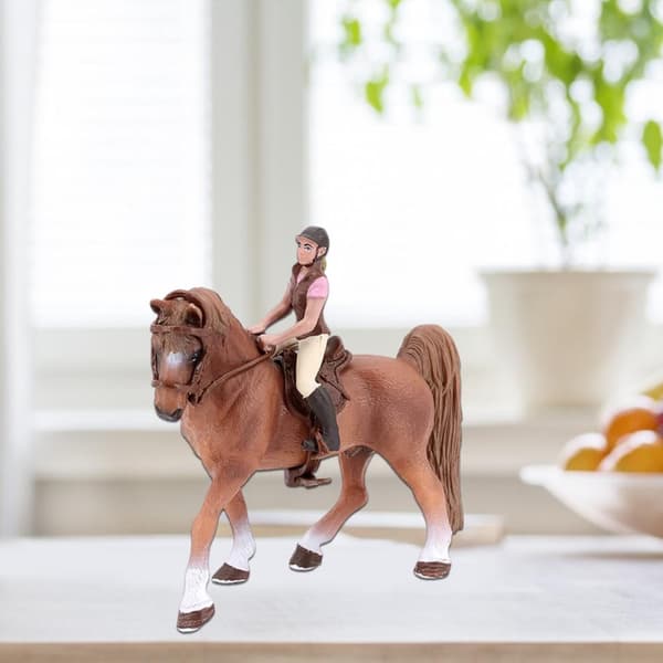 Miniature Simulation Brun Hest med Rytter Figur og Sadel Dyrefigur Samling Model Legetøj til Børn
