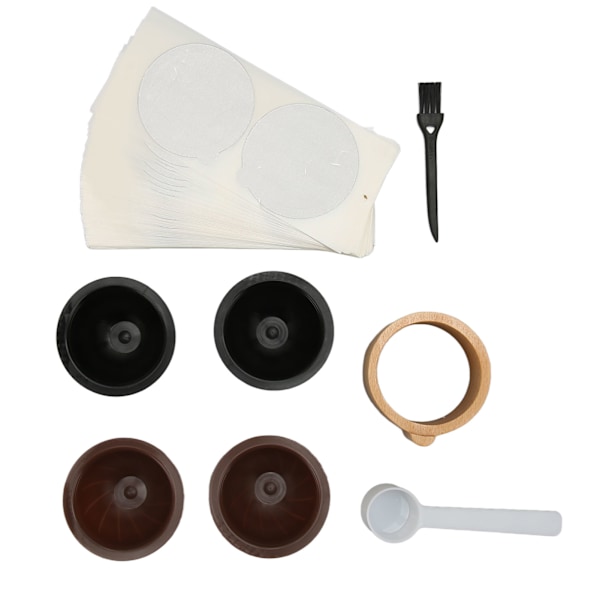 Kaffe Kapsel Refill Kit med 4 stk Kapsel Kopp 100 stk Aluminium Film Børste Skje Kapsel Holder Aluminium Folie Kaffe Tetninger Kit for Kaffe Laging