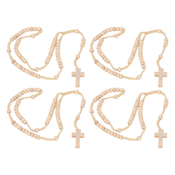 10 stk trærosenkrans Jesus aftryk katolsk unisex stil naturlig træperle kors rosenkrans halskæde smykker til mænd Kvinder Beige